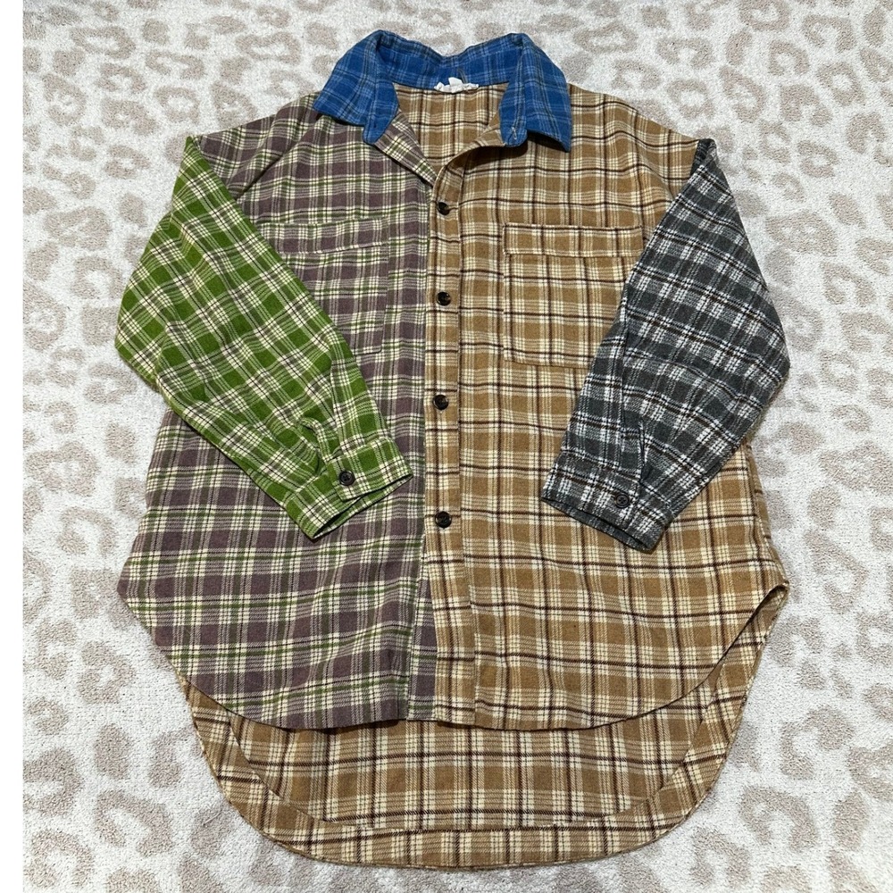 Grey Lab Patchwork Plaid Button Down Shirt